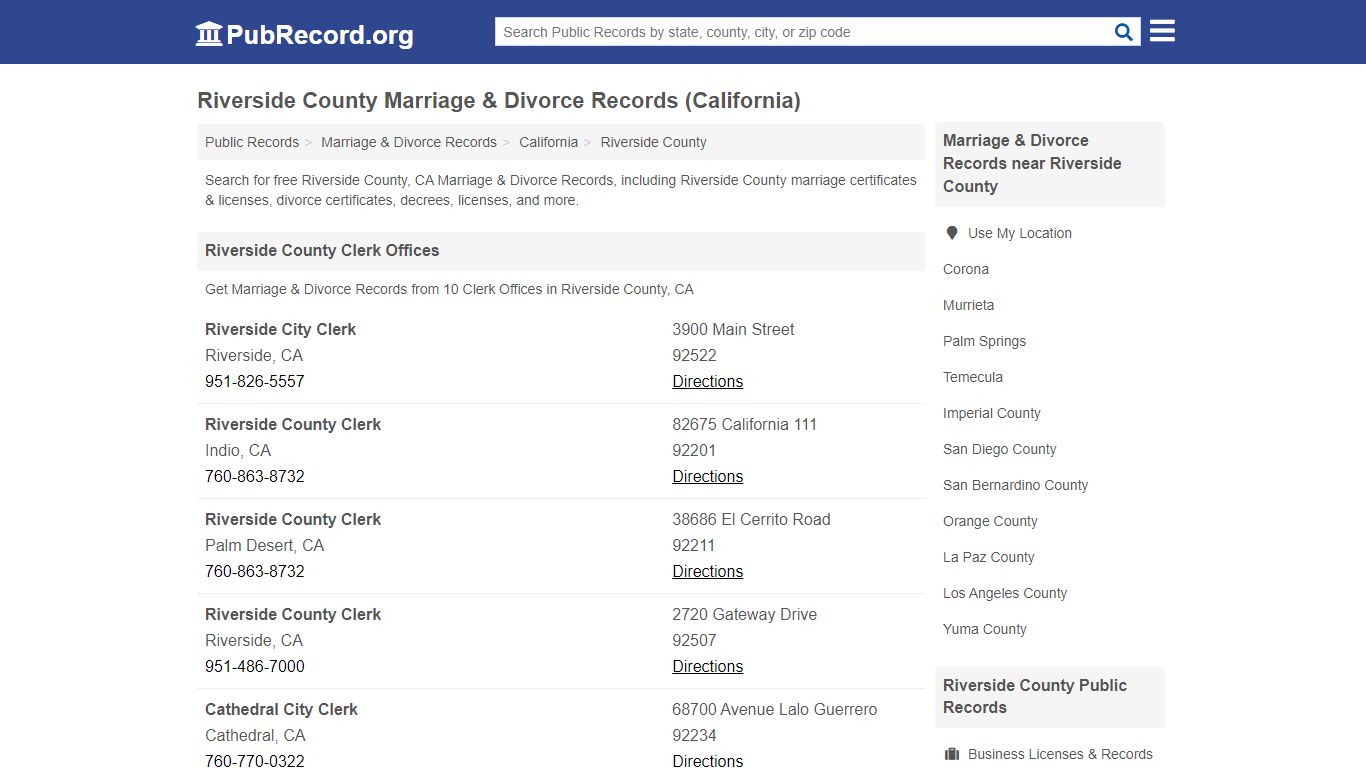 Riverside County Marriage & Divorce Records (California)