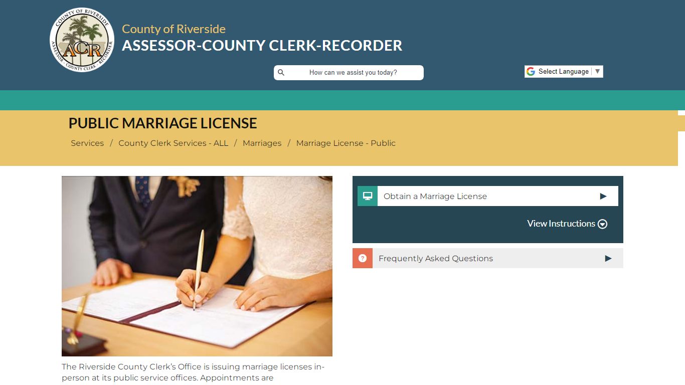 Riverside County Assessor - County Clerk - Recorder - Public Marriage ...